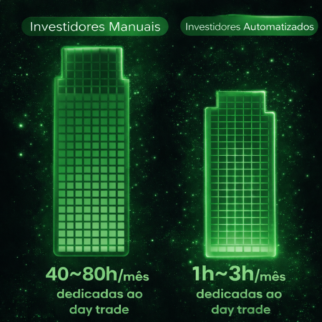Investidores Manuais: 40 a 80 horas por mês vs Investidores Automatizados: 1 a 3 horas por mês